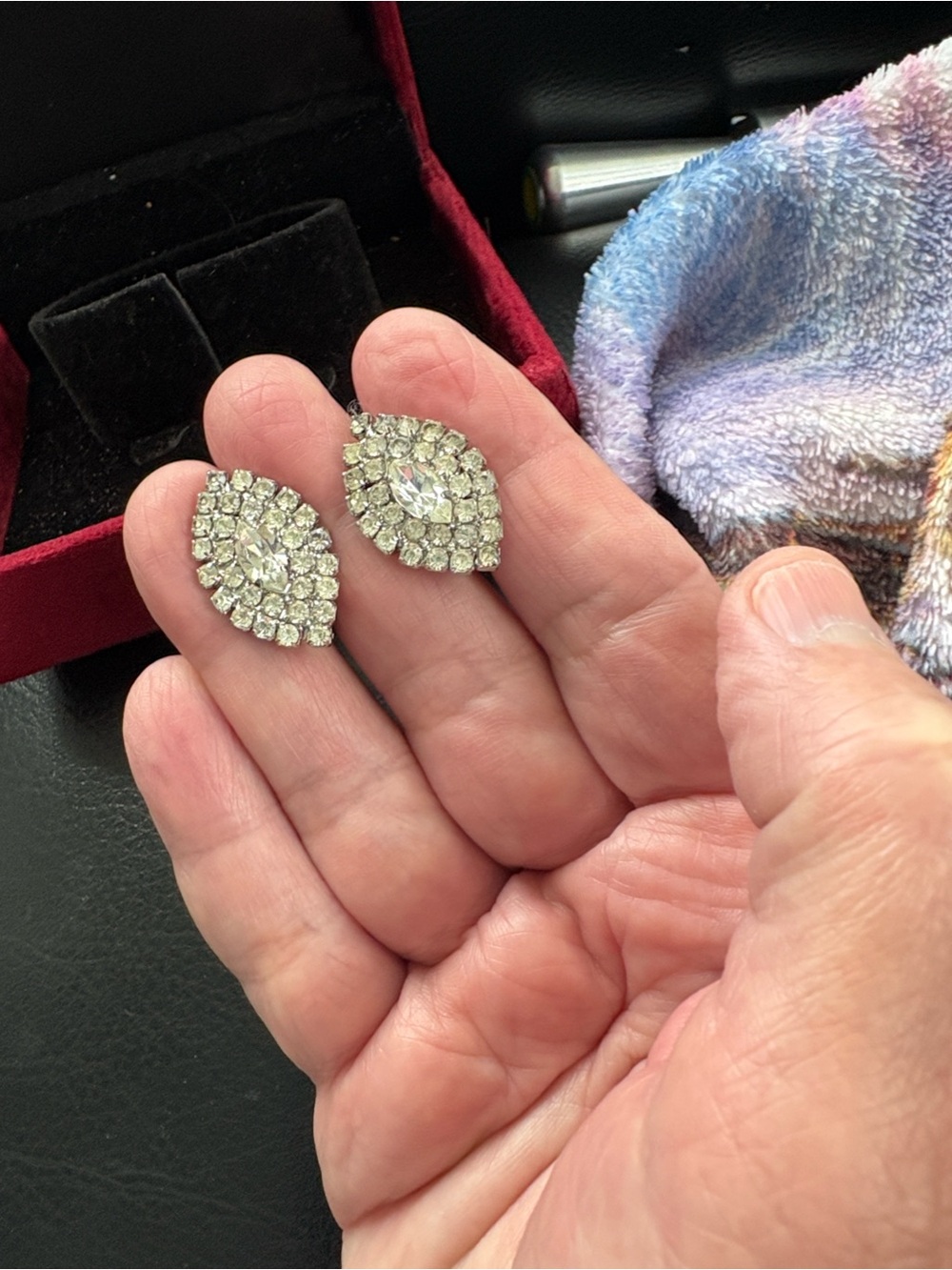 Vintage Silver Tone Rhodium Rhinestones Clip On Backs. 1950s